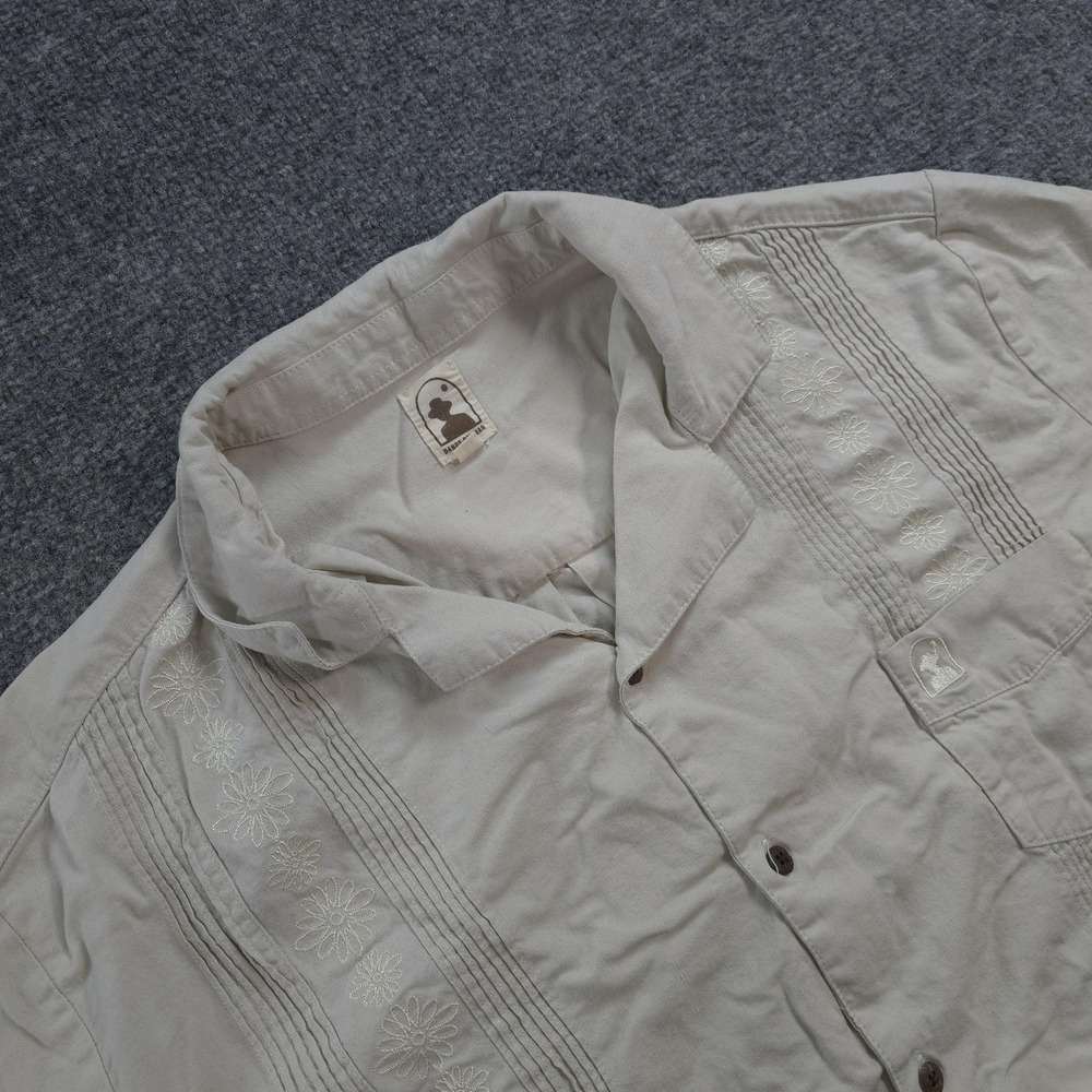 Dandy Del Mar Shirt Mens XL Tan Brisa Linen Embroidered Guayabera Casual Beach